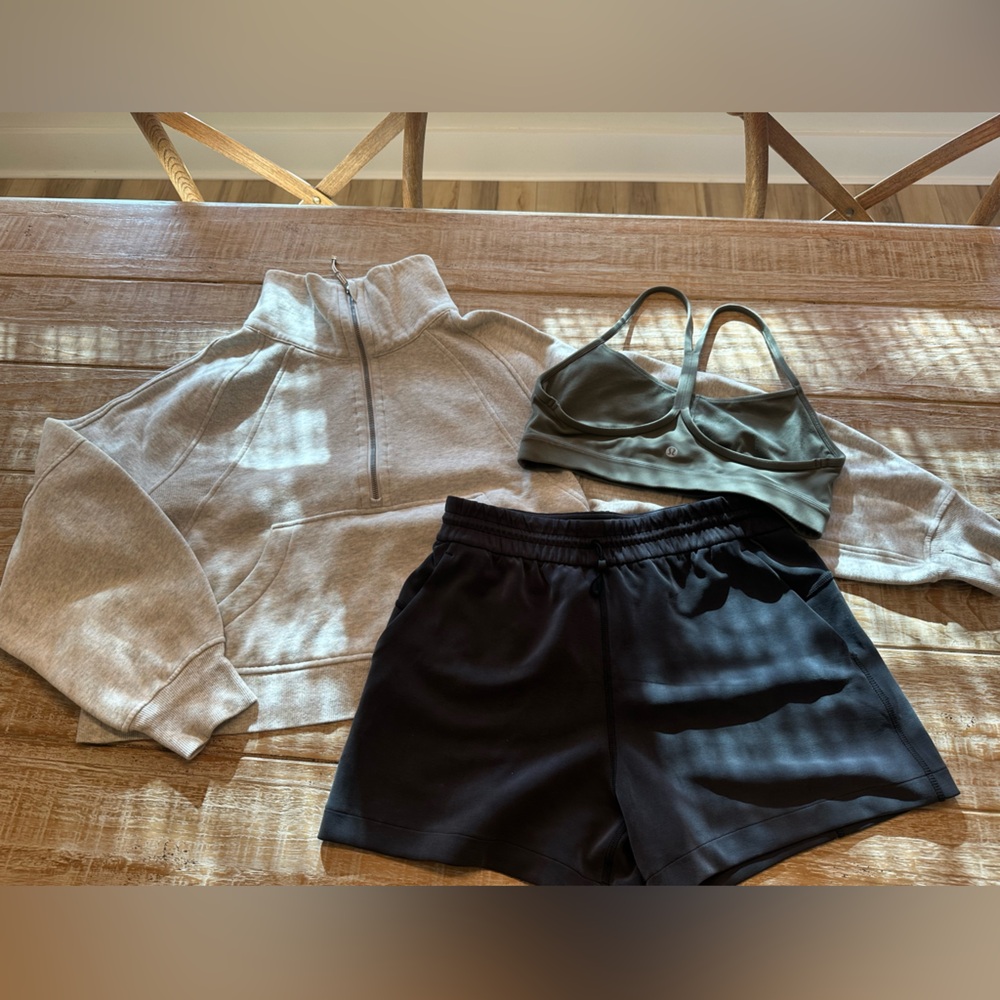 Bundle!  Lululemon Shorts + sweatshirt with pockets and half zip + sports bra